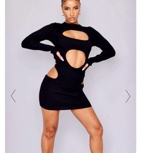 Exclusive Pretty Little Things Black Knitted Cut Out Bodycon Dress Size M NWT